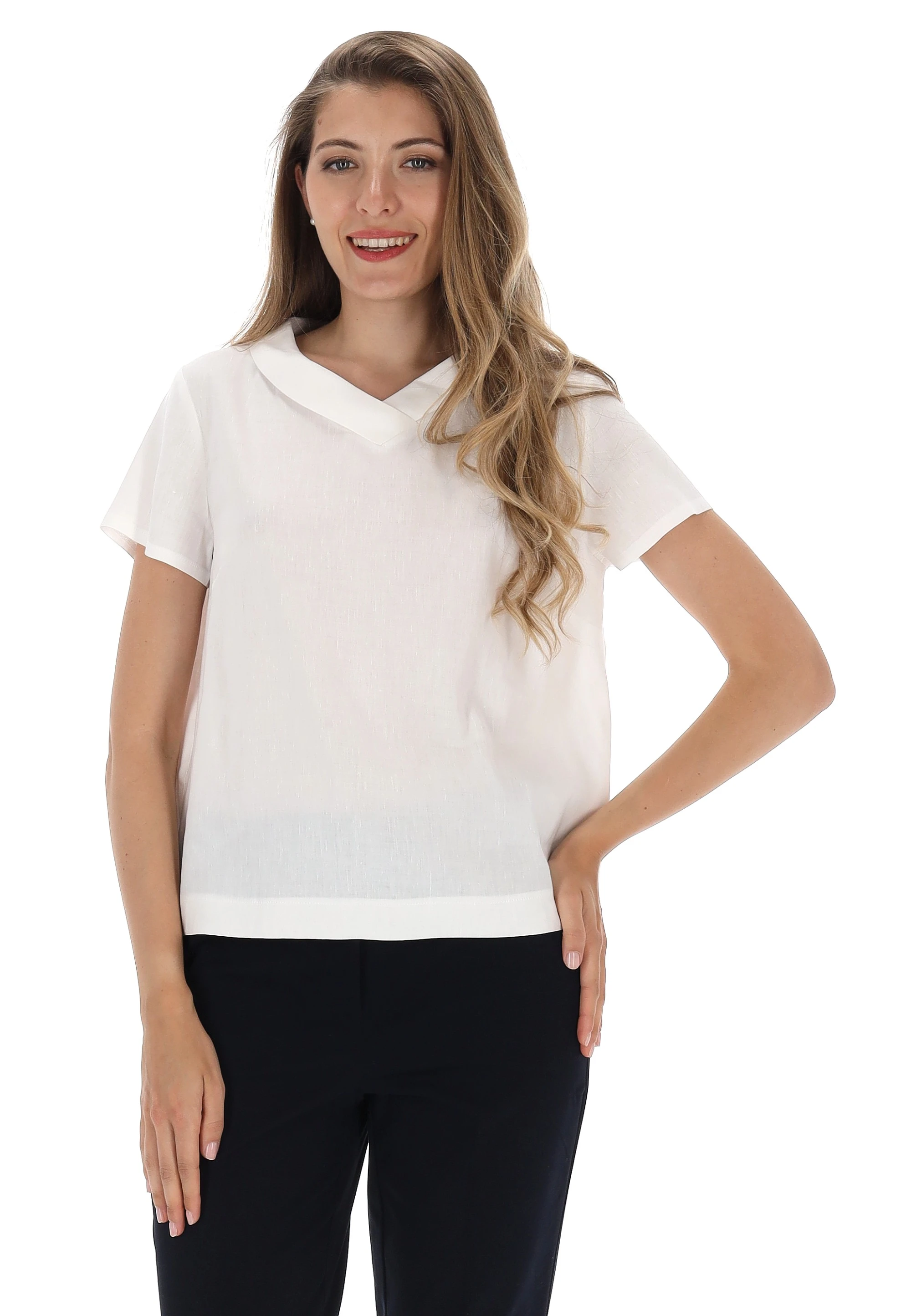 Blusa in misto lino e viscosa Main&amp;Land con risvolto sul collo
